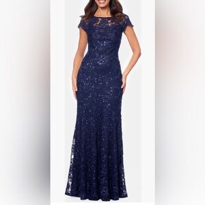 Elegant Sequin Lace Overlay Gown
